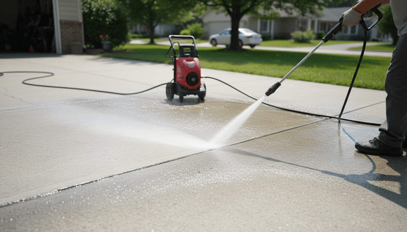 Pressure washer cleaning a Toronto driveway